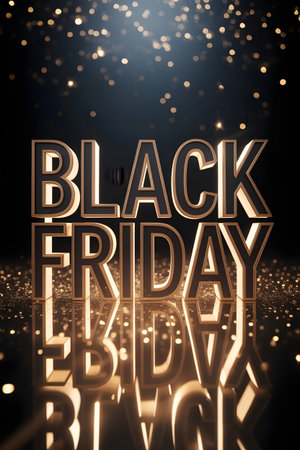 Black Friday background with golden letters and bokeh effect. 3D renderingの素材
