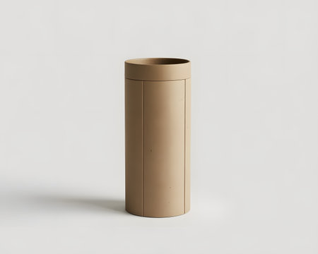 Mockup of a beige metal flask on a white backgroundの素材