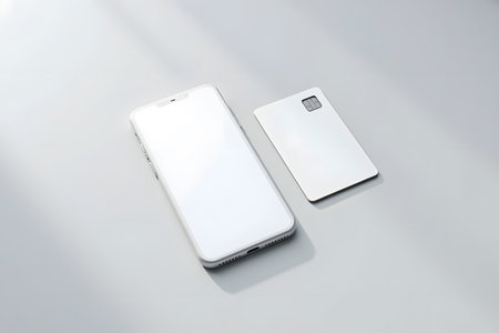 White smartphone with blank screen on white background. 3D rendering.の素材