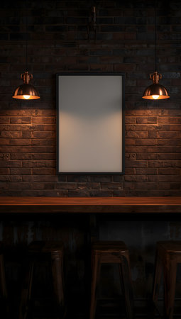 Blank poster on a brick wall in a cafe. 3d renderingの素材