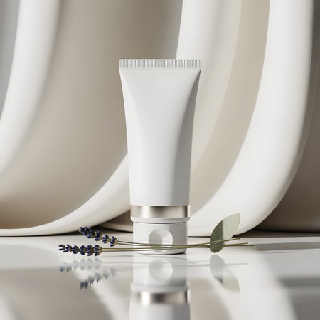 Lavender cosmetic product on a white background. 3d renderingの素材