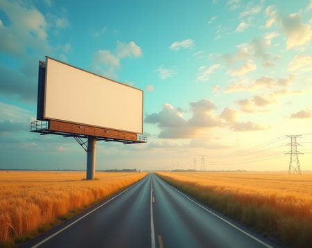 Billboard on the road with beautiful sky. 3d rendering.の素材