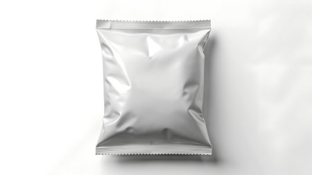 3d rendering of a white blank sachet package on white backgroundの素材