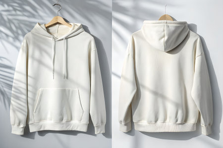 White hoodie on a hanger on a white background. Mockup.の素材