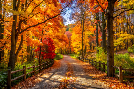 Autumn landscape with colorful leaves in the forest, beautiful nature backgroundの素材