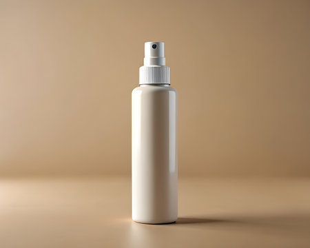 Blank white cosmetic bottle on beige background. 3d renderingの素材