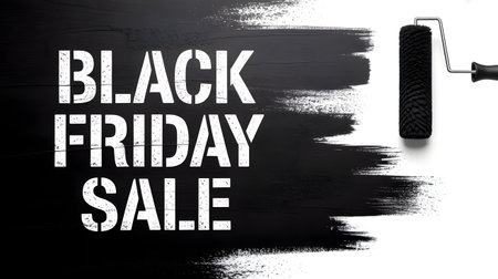 Black friday sale text painted with a roller brush on a white background, isolated on white backgroundの素材