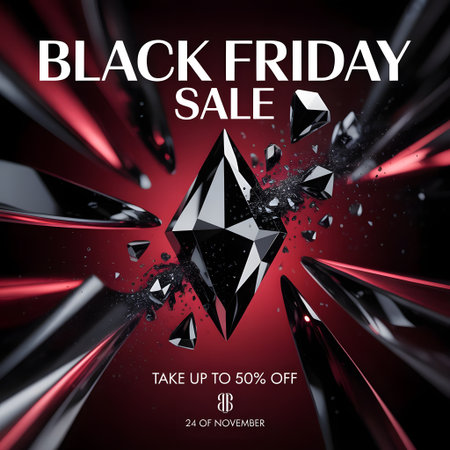 Black Friday sale poster with low poly diamond. 3D illustration.の素材