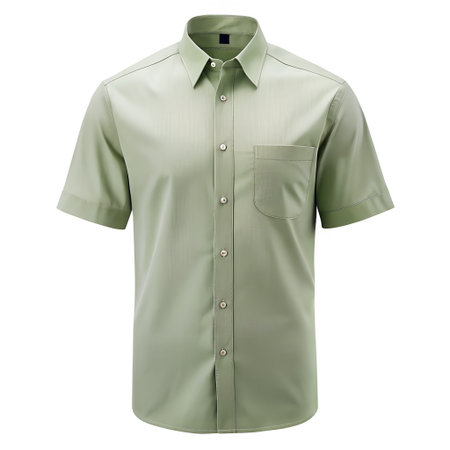 A plain light green shortsleeved collared shirt with a single chest pocket, presented in a studio shot isolated on a white backgroundの素材