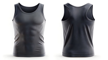 Black tank top isolated on white background. Clipping path included.の素材