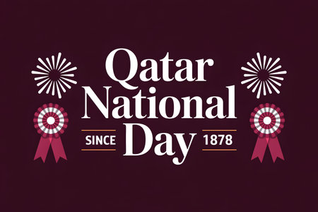 Qatar national day celebration with fireworks and ribbons, commemorating the founding of the state in 1878の素材