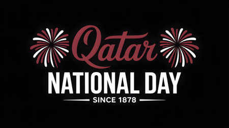 Qatar national day celebration with fireworks and ribbons, commemorating the founding of the state in 1878の素材
