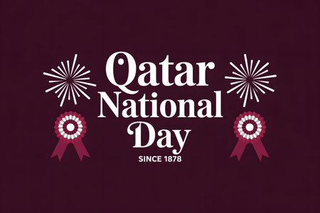 Qatar national day celebration with fireworks and ribbons, commemorating the founding of the state in 1878の素材