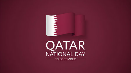 Qatar national day 18 december with flag and text on maroon backgroundの素材