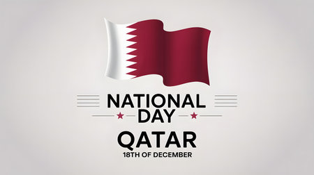 Qatar national day with waving flag and text national day qatar 18th of decemberの素材