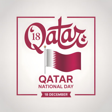 Qatar national day 18 december graphic design with national flag and stylized text, symbolizing unity and national identityの素材