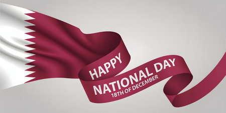 Happy national day qatar 18th of december ribbon banner with flagの素材
