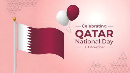 Qatar national day celebration with flag and balloonsの素材