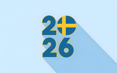 2026 with the flag of sweden, representing a year of celebration or future event in swedenの素材