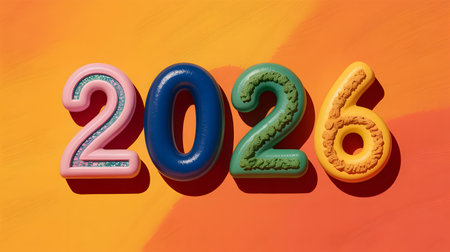 Colorful 3d numbers forming the year 2026, representing new year and futureの素材