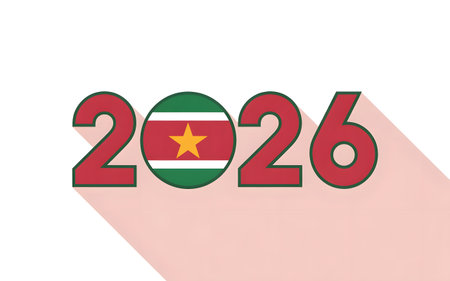 The year 2026 represented with the flag of suriname in the number zeroの素材