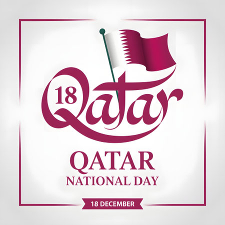 Qatar national day celebration with the number 18 and flagの素材