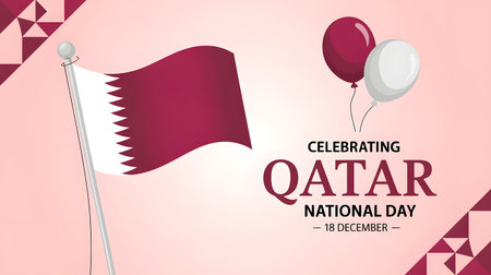 Qatar national day celebration with flag and balloonsの素材