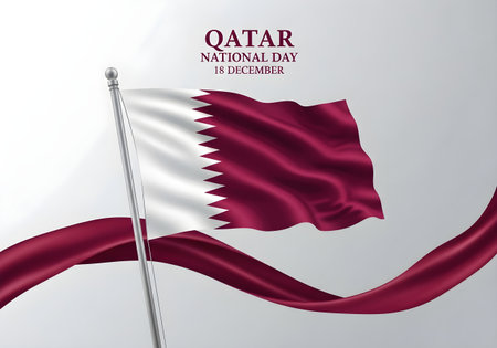 Waving flag of qatar national day celebration with elegant fabric and patriotic colors, symbolizing national pride and unityの素材