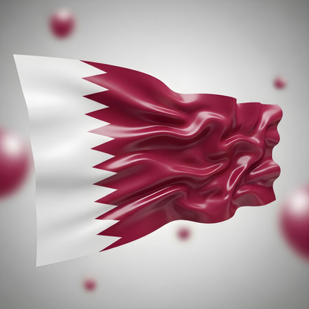 The national flag of qatar, a symbol of national pride and heritage, proudly waving in the wind against a soft, blurred backgroundの素材