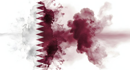 Qatar flag abstract design with maroon smoke or cloud effect on white backgroundの素材