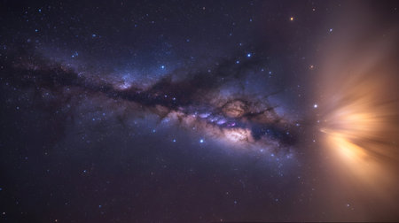 Vibrant milky way galaxy with glowing nebulae and distant starsの素材