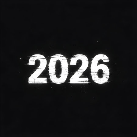Bold white text 2026 on a distressed black backgroundの素材