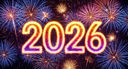 Bright 2026 new year fireworks display celebrationの素材