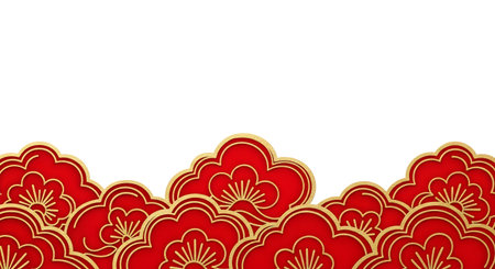 Decorative red and gold floral pattern border on white backgroundの素材