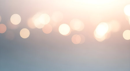 Soft focus bokeh lights background with warm golden glow and blue huesの素材