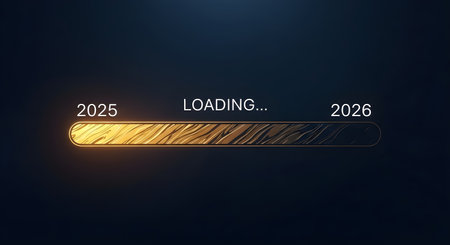 Loading bar for new year 2026. Golden loading bar on dark backgroundの素材