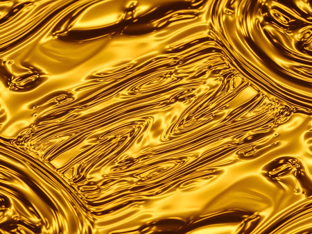 Molten gold liquid surface texture with flowing, undulating abstract patterns and brilliant reflections, creating a luxurious and opulent background.の素材