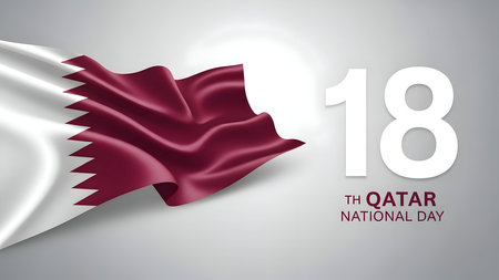 Qatar national day 18th celebration with waving flag - iconic symbol of independence and national pride, featuring maroon and white colorsの素材