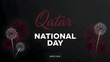 Qatar national day celebration with fireworks, a patriotic graphic honoring the country's independence since 1878, festive eventの素材