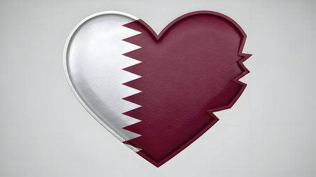 Broken heart symbol with qatar flag colors, isolated against a plain background, symbolizing heartbreak or national distress.の素材