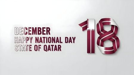December happy national day state of qatar 18th anniversary celebration with qatar flag ribbon art in vertical format, festive design.の素材