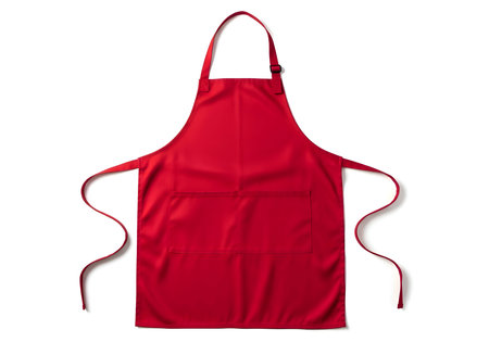 Clean red kitchen apron isolated on a white background perfect for culinary or crafting useの素材