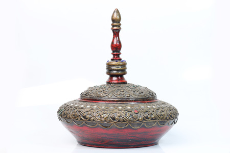 Thai carving wood products on a white background.の写真素材