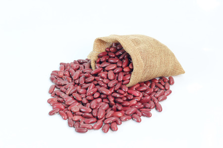 red beans with sack on white backgroundの写真素材