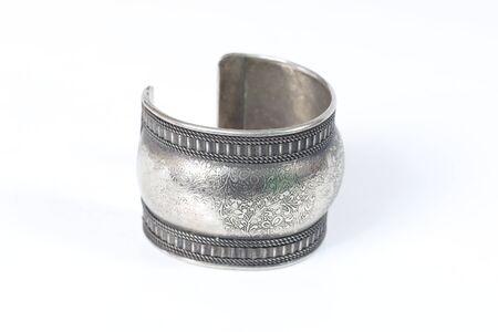 Silver old vintage bracelet isolated on white backgroundの写真素材