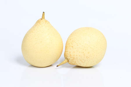 pears nashi two on white backgroundの写真素材