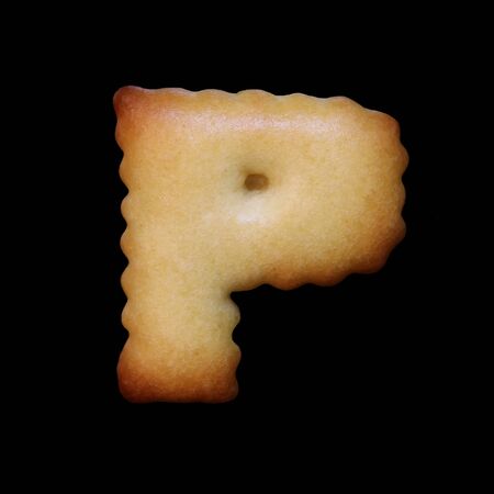 Bread sample letter P on black background.の写真素材