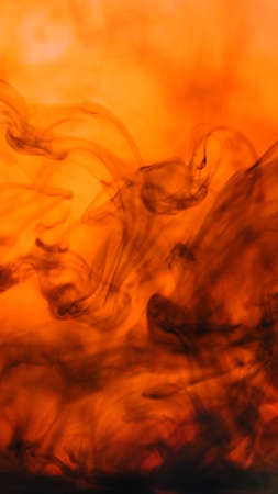 Black mixed red and yellow drip into the water.の写真素材