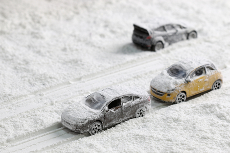 Car on the road with heavy snow.の写真素材