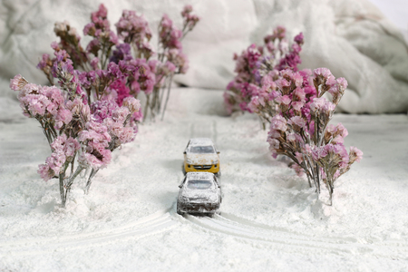 Snow covered the car traffic.の写真素材